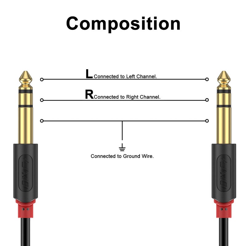 J&D 1/4 inch TRS Cable, Gold Plated Audiowave Series 6.35mm TRS Male to Male Balanced Interconnect Stereo Audio Cable, Quarter inch Guitar Instrument Cord, 3 Feet - Image 2